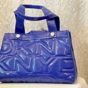 DKNY Active Quilted Monogram Logo Blue Purple Patent Leather Shoulder Bag  🌹
